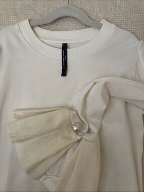 Mother of Pearl Ivory Top with Pearl-Embellished Bow